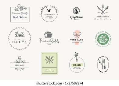 Set of signs for food and drink. Vector illustrations for graphic and web design, marketing material, restaurant menu, natural products presentation, packaging design.