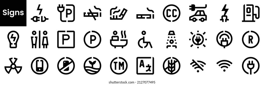 Set of signs Icons. Black flat icon collection isolated on white Background
