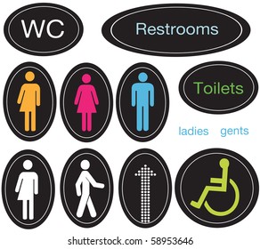 A set of signs and icons for restrooms