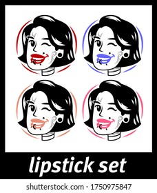 set of signs lipstick girl with hairstyle tattoo and piercing joy self black and pink