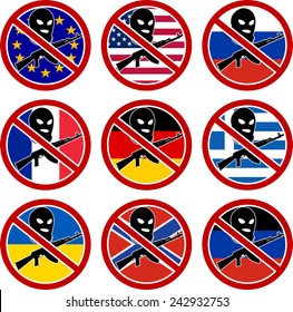 set of signs NO terrorism