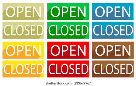 Set of signs Open and Closed. Vector illustration