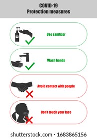 Set of signs of permitted and prohibited actions for the prevention of the SARS and coronavirus epidemic. Vector illustration