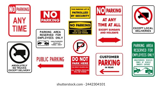 Set of signs for prohibited parking and forced towing of vehicles
