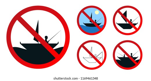 A set of signs prohibiting fishing from the boat