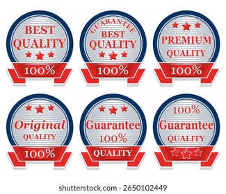 Set of signs quality guarantee 100% high quality Premium quality round vector image