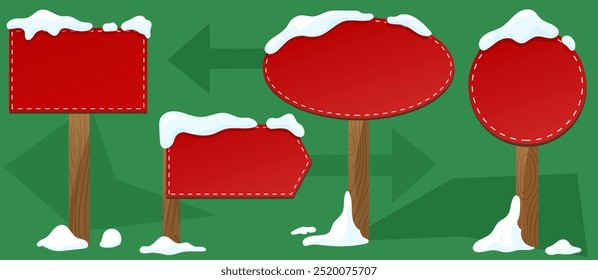 Conjunto de señales, Navidades rojas Iniciar sesión nieve. Elementos de diseño. Gráficos de Vector.