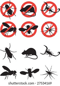 set of signs of rodents and pests