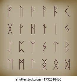 Set of signs of the Scandinavian magic runes, medieval pagan alphabet