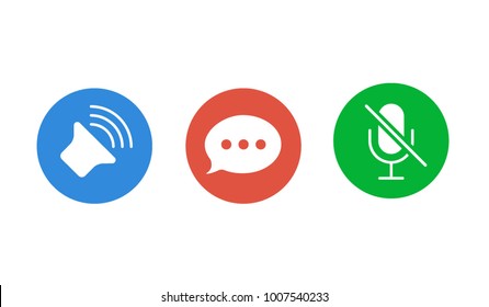 Set of signs for smartphone. Turn off the microphone, chat, loudspeaker. Vector illustration. Isolated