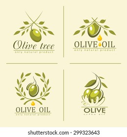 set of signs and symbols Olive, olive branch, olive oil