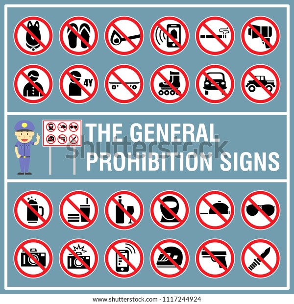 Set of signs and symbols of the prohibition signs.\
Signs use to indicate something is not permitted or not allowed to\
do. No signs.