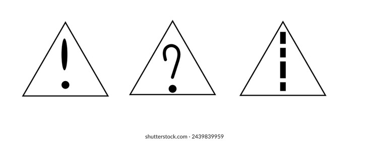 set of signs triangular black outline on a white background,