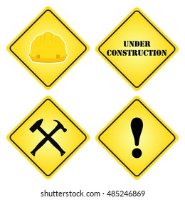 Set of signs under construction. Flat style for sites, design.