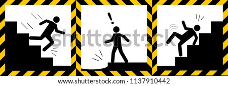 Set signs warning,run down the stairs,different level or pit,slip the ladder sign,illustration vector eps10.