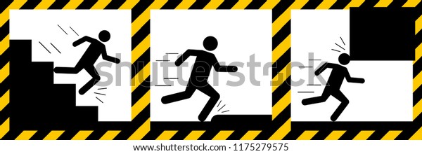 警告を設定し 階段を駆け下り トリッピング 頭のサインに注意 イラストベクター画像eps10 のベクター画像素材 ロイヤリティフリー