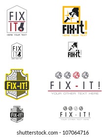 set of signs with words fix it, isolated