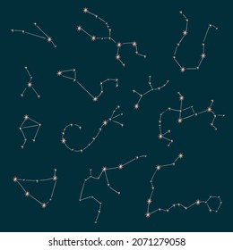 Set of signs of the zodiac, constellations. Doodle space objects, astrology