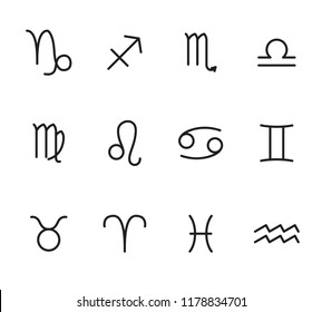 Set of signs of the zodiac on a white background, astrology, esotericism, prediction of the future.