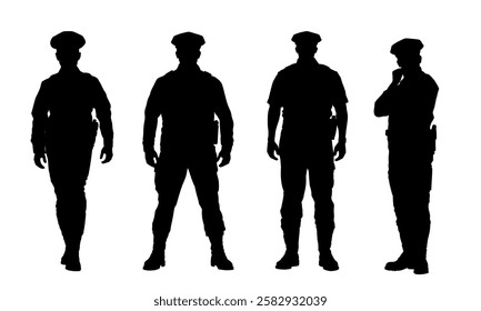 Set of silhouette of American policeman, police officer - vector illustration