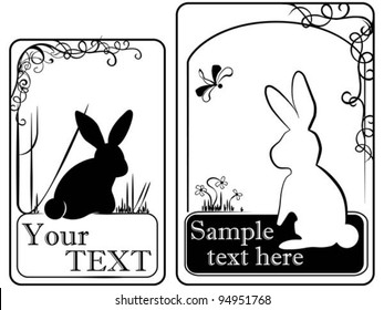 Set of silhouette animal frames: two little rabbits