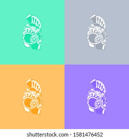 Set of silhouette antiques Roman or Greek or German helmet for head protection soldiers with a crest and wreath of leaves on colorful background, retro pop art concept, vector illustration