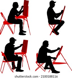 Set silhouette, artist at work on a white background