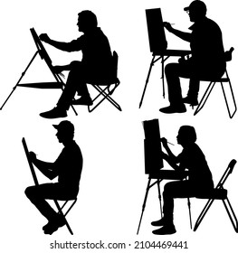 Set silhouette, artist at work on a white background