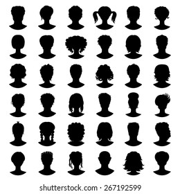 Set of silhouette avatars of girls and guys on white background. Vector illustration
