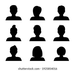 Set of silhouette avatars. Male and female face silhouette. People avatar profile. Man and woman portraits. Vector illustration.