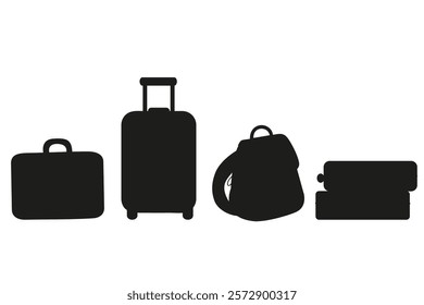 Set silhouette backpack, briefcase, trolley suitcases hand drawn. 