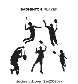 Set of silhouette badminton player