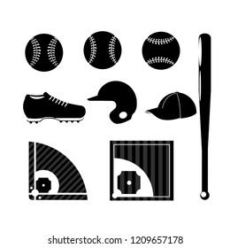 set silhouette baseball sport game with professional equipment