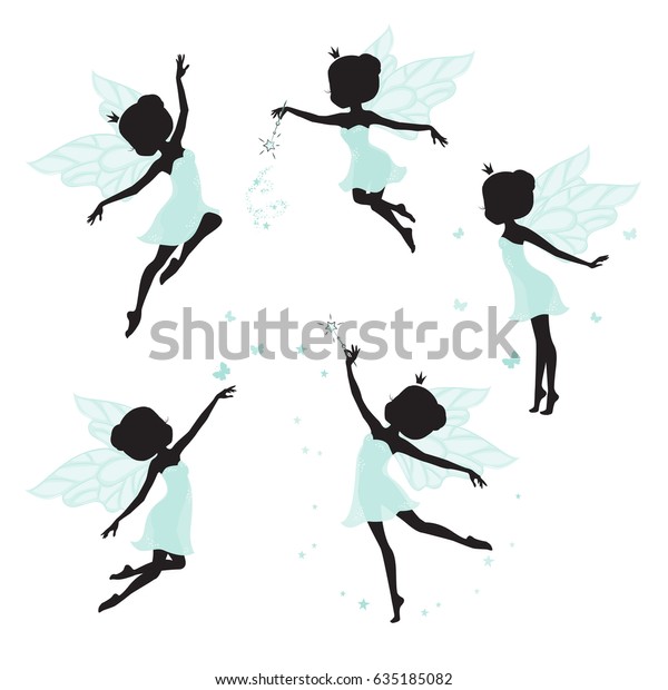 Set Silhouette Beautiful Fairy Hand Drawn Stock Vector Royalty Free