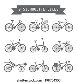 set of silhouette bicycle, flat style