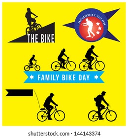 set of silhouette bicycle logo badge and banner vector format