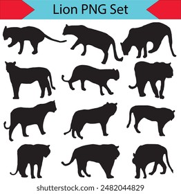 set of silhouette of big cats. tiger, lion, lioness, jaguar, cheetah, puma, panther. isolated on white background