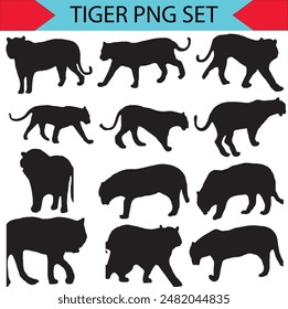 set of silhouette of big cats. tiger, lion, lioness, jaguar, cheetah, puma, panther. isolated on white background