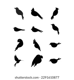 set of silhouette black bird vector illustration