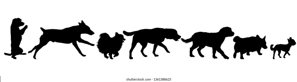 Set silhouette black dog on a white background