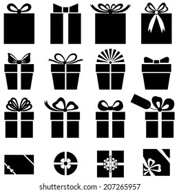 Set silhouette black-and-white image of gift icon