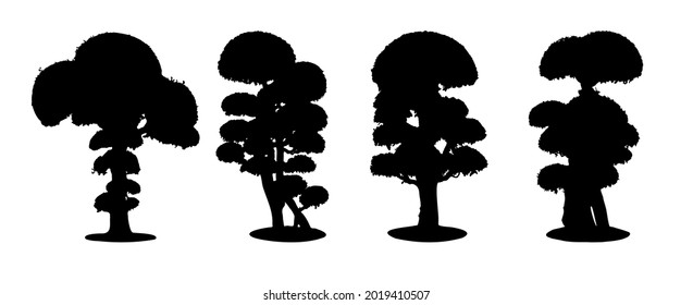 Set of silhouette of bonsai vector illustration on white background.