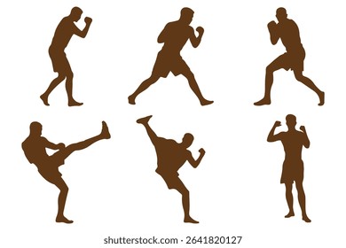 set of silhouette of boxer .