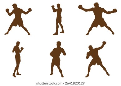 set of silhouette of boxer .