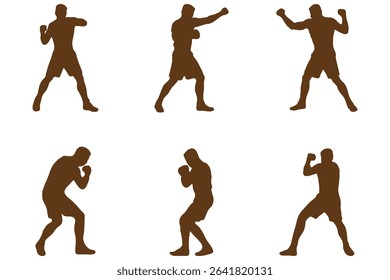 set of silhouette of boxer .