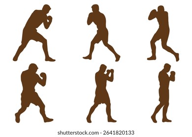 set of silhouette of boxer .