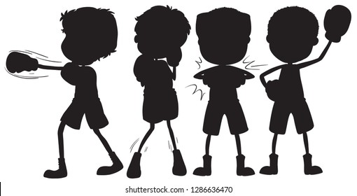 Set of silhouette boxer character illustration