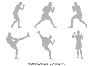 set of silhouette of boxer in dynamic pose. Silhouette of a boxer .