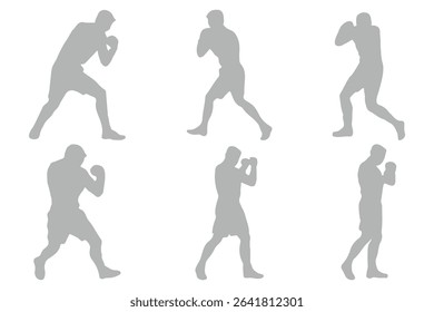 set of silhouette of boxer in dynamic pose. Silhouette of a boxer .