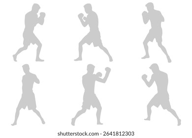 set of silhouette of boxer in dynamic pose. Silhouette of a boxer .
